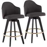 Ahoy 26" Counter Stool in Charcoal Gray Fabric, Black Wood & Chrome (Set of 2)